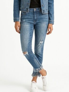 FREE PEOPLE | Distressed Skinny Jeans Mid-Rise Raw Edge Hem Women’s Size 26 (2)